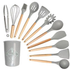 12pcs Multi - Color Silicone Wooden Handle Kitchenware Set - QurexHub