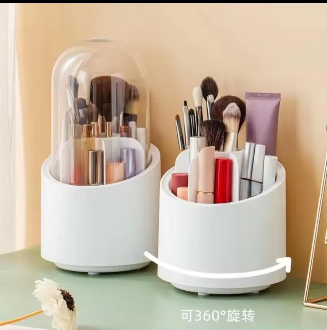360° Rotating Makeup Brush & Cosmetic Organizer with Dome Lid - QurexHub