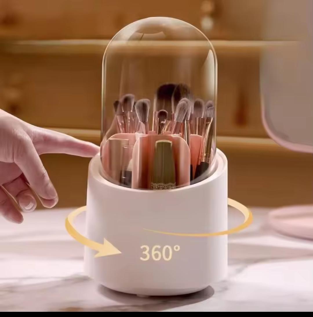 360° Rotating Makeup Brush & Cosmetic Organizer with Dome Lid - QurexHub