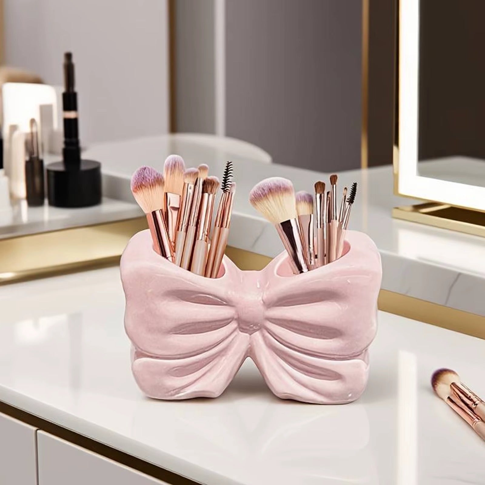 Bow - Shaped Dual Compartment Brush & Cosmetic Holder - QurexHub