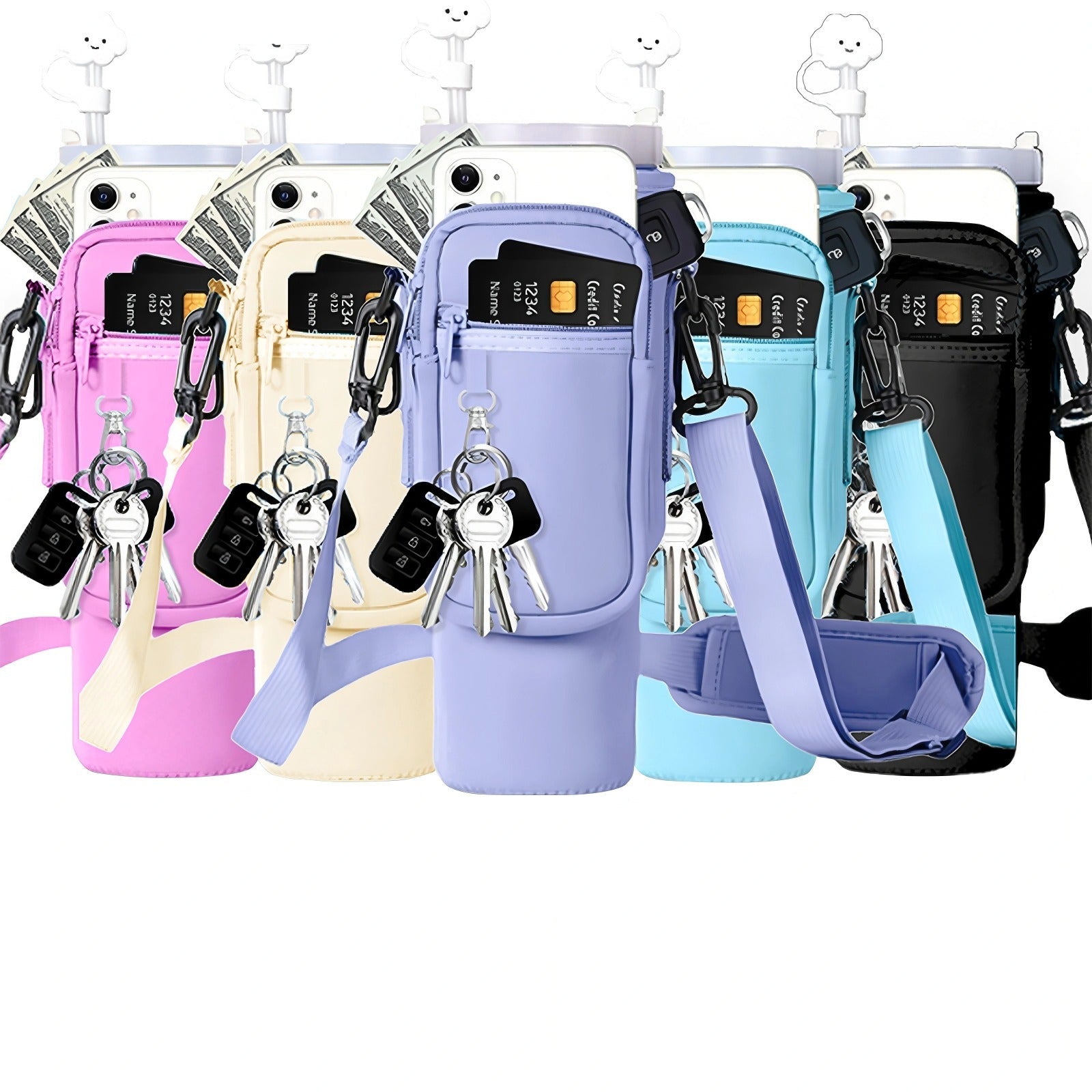 Crossbody Water Bottle Carrier Bag with Phone & Card Pocket - QurexHub