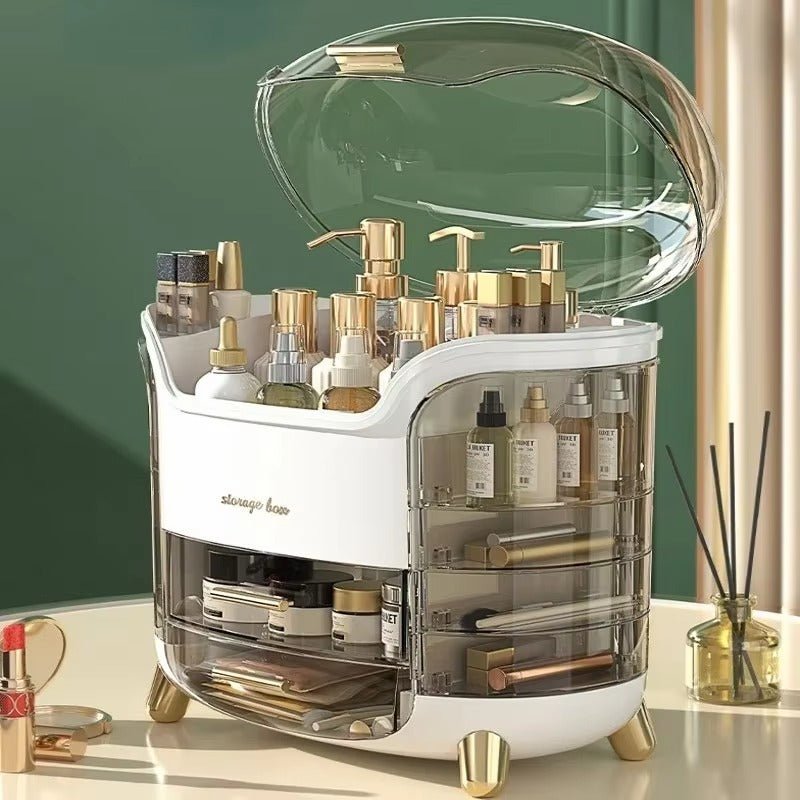 Luxury Dome Lid Makeup Organizer with Side Holders & Gold Feet - QurexHub