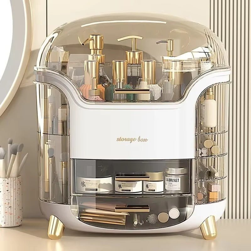 Luxury Dome Lid Makeup Organizer with Side Holders & Gold Feet - QurexHub