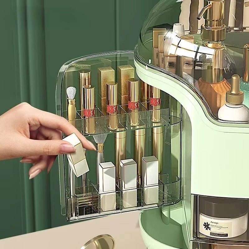 Luxury Dome Lid Makeup Organizer with Side Holders & Gold Feet - QurexHub